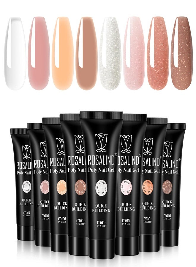 ROSALIND Poly Nail Gel Set, 8 Colors 10g Clear Nude Poly Extension Gel Nail Set, Glitter Shiny Poly Nail Gel Kit Builder Nude Gel Extension Kit for Nail Art Design Easy DIY Gift for Women - Image 1