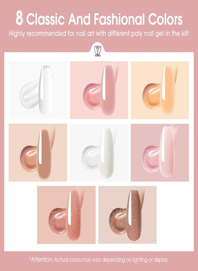 ROSALIND Poly Nail Gel Set, 8 Colors 10g Clear Nude Poly Extension Gel Nail Set, Glitter Shiny Poly Nail Gel Kit Builder Nude Gel Extension Kit for Nail Art Design Easy DIY Gift for Women - Image 3