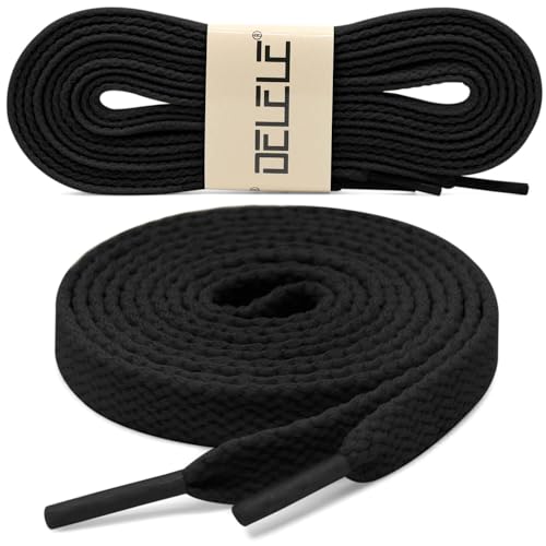 DELELE 2 Pair 71 inch Flat Shoe laces 5/16" Wide Shoelaces for Athletic Running Sneakers Shoes Boot Strings Black - Image 2