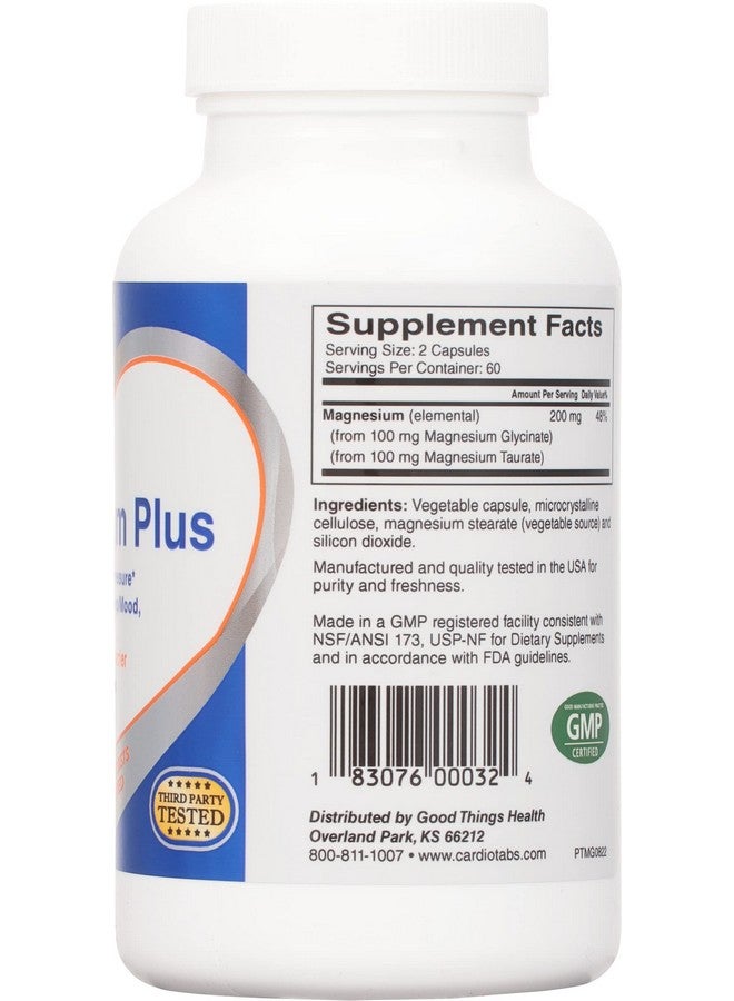 Cardiotabs Magnesium Plus - 200 mg of Magnesium Glycinate and Magnesium Taurate for Blood Pressure, Heart, Brain, Sleep & Mood Support - Highly Concentrated and Well Absorbed - 120 Capsules - Image 2