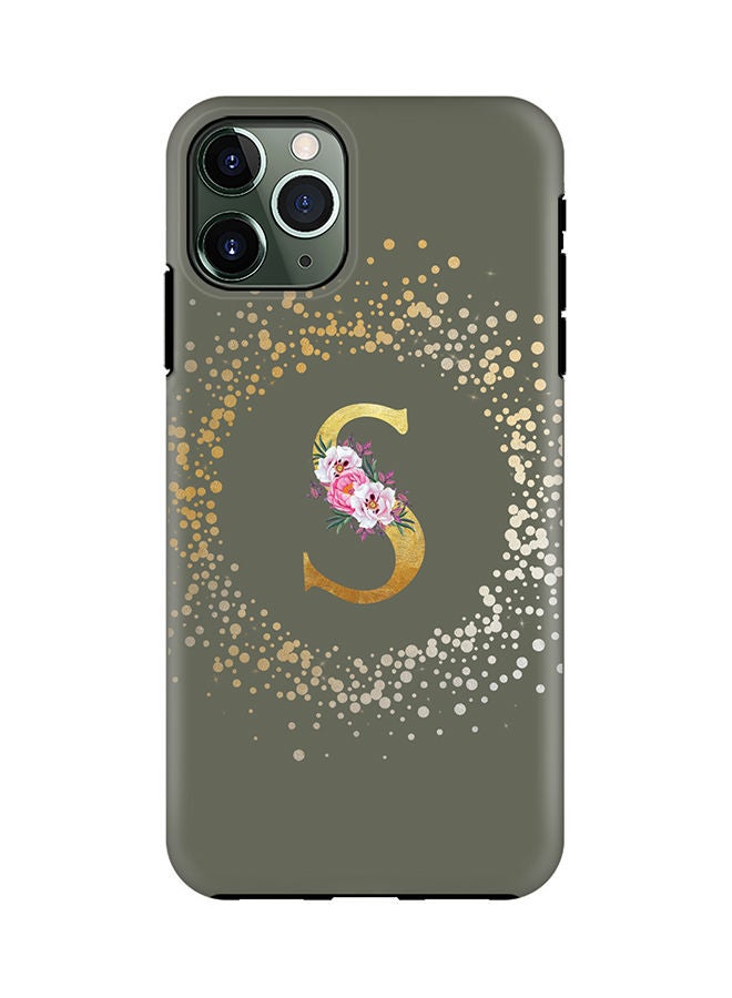 Stylizedd Monogram Tough Series for Apple iPhone 11 Pro Custom Initials Floral Pattern Tough Pro Dual Layer hybrid PC inner TPU protection Alphabet- S (Olive Green) - Image 1