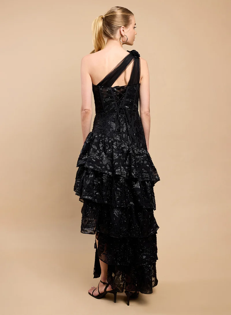 Little Mistress One Shoulder Ruffle Detail Maxi Dress