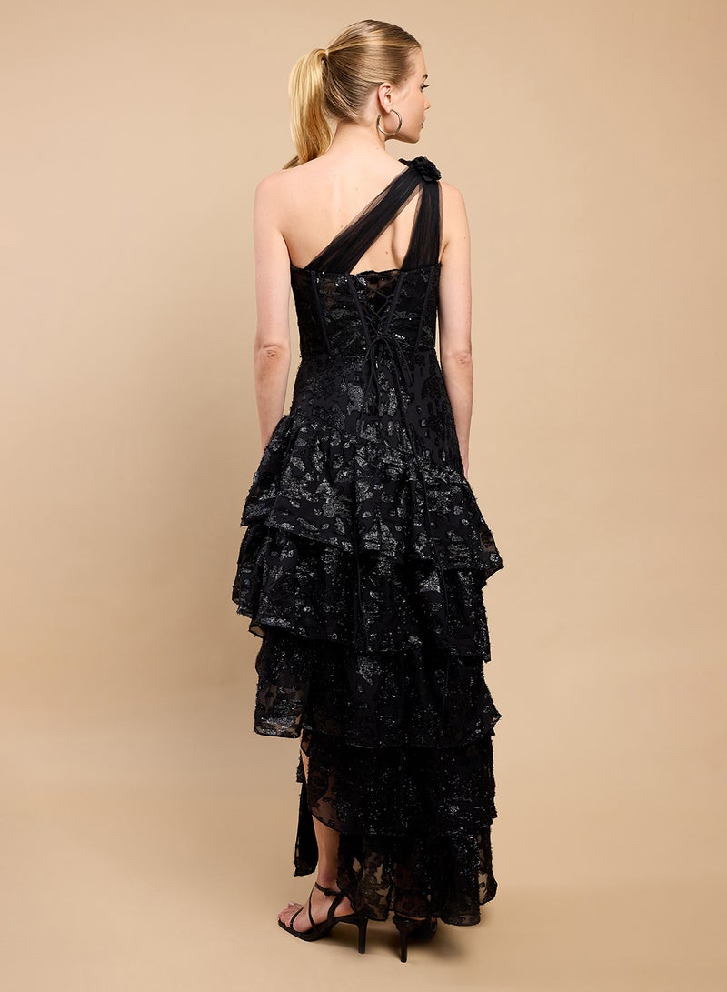 Little Mistress One Shoulder Ruffle Detail Maxi Dress - Image 2