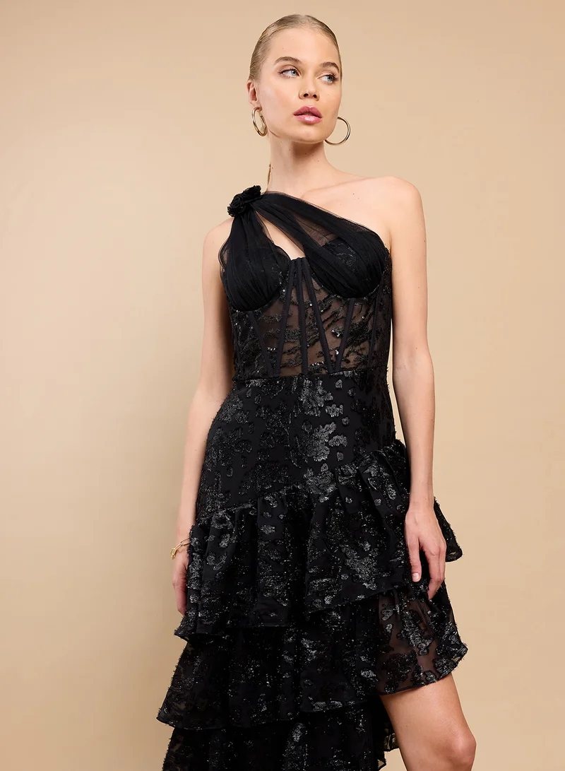 little mistress one shoulder dress Floral Print One-Shoulder Midaxi Dress for Summer Elegance