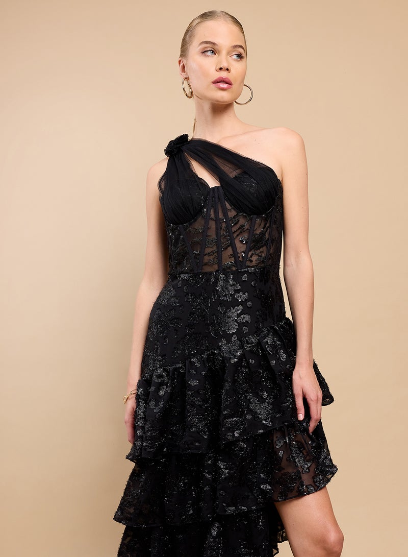 Little Mistress One Shoulder Ruffle Detail Maxi Dress - Image 4