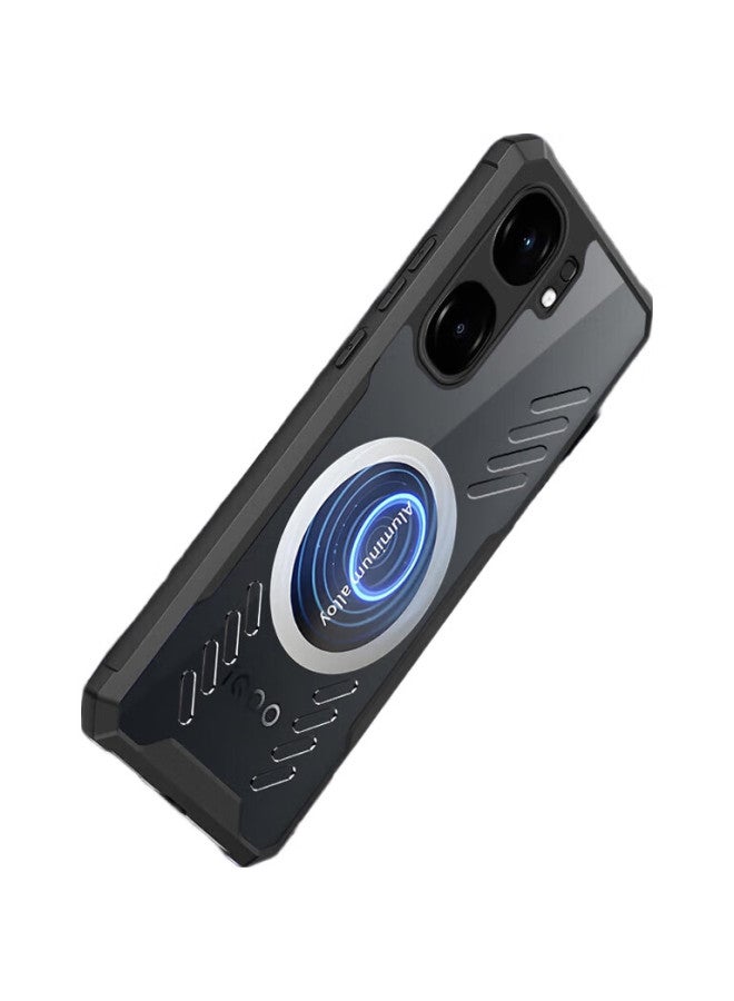 Freeson Phone Case For Vivo Iqoo Neo9/Pro/Neo9S Pro/+ With Heat Dissipation Protection, Full Protection, Shockproof, Anti-Collision, Transparent, Metal Magnetic Compatible With Heat Sink, Black - Image 3