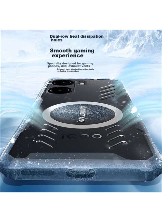 Freeson Phone Case For Vivo Iqoo Neo9/pro/neo9s Pro/+ With Heat Dissipation Protection, Full Protection, Shockproof, Anti-collision, Transparent, Metal Magnetic Compatible With Heat Sink, Black - Image 4