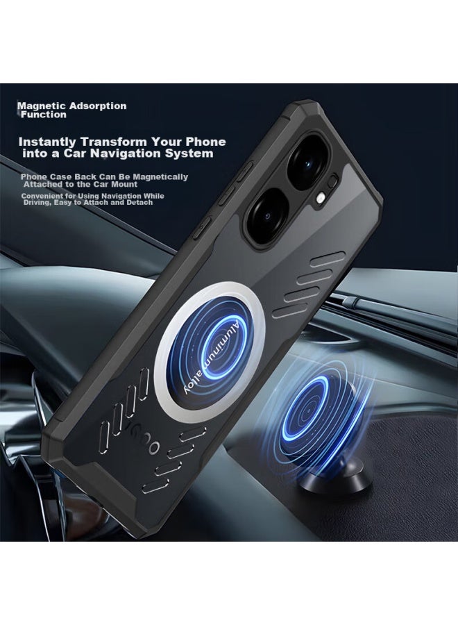Freeson Phone Case For Vivo Iqoo Neo9/pro/neo9s Pro/+ With Heat Dissipation Protection, Full Protection, Shockproof, Anti-collision, Transparent, Metal Magnetic Compatible With Heat Sink, Black - Image 2