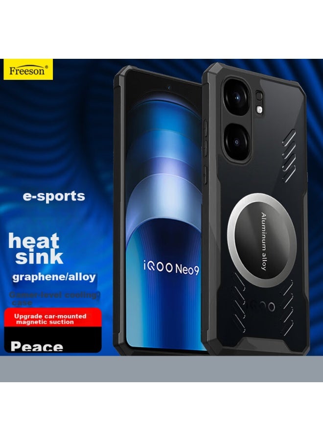 Freeson Phone Case For Vivo Iqoo Neo9/pro/neo9s Pro/+ With Heat Dissipation Protection, Full Protection, Shockproof, Anti-collision, Transparent, Metal Magnetic Compatible With Heat Sink, Black - Image 1