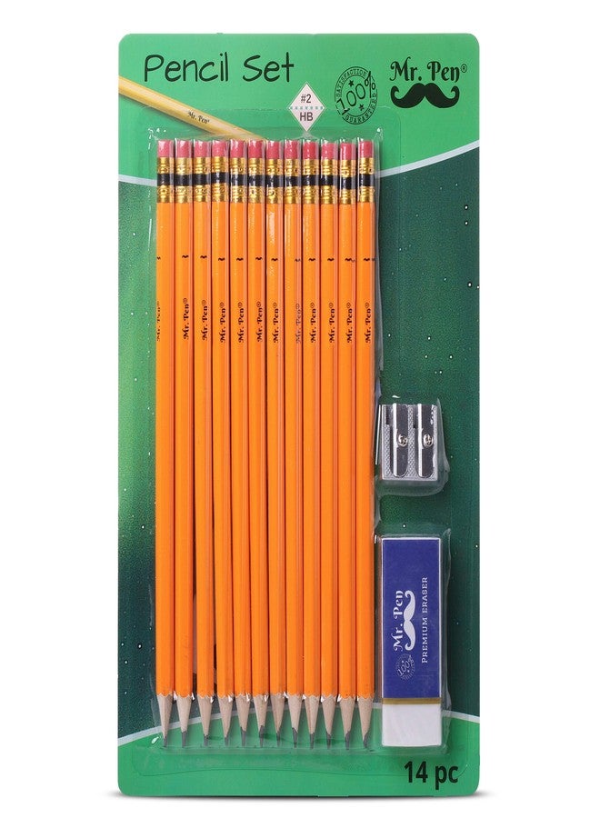 Mr. Pen- Pencils with Sharpener and Eraser, 12 Pencil, 1 Metal Pencil Sharpener, 1 Eraser, Pencils and Sharpener, Pencil and Sharpener Set, School Supplies, Pencil with Sharpener, Erasers for Kids - Image 1