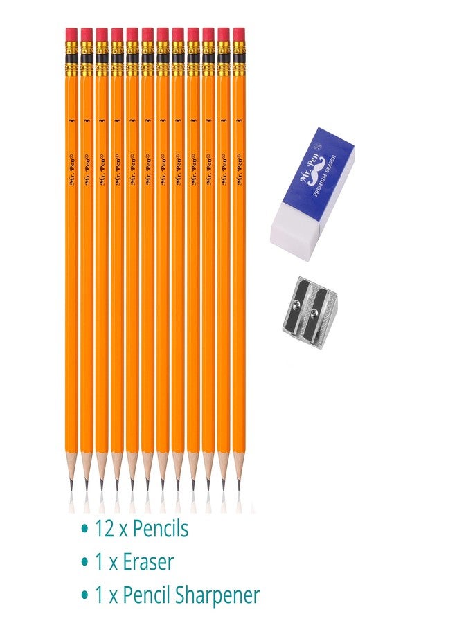 Mr. Pen- Pencils with Sharpener and Eraser, 12 Pencil, 1 Metal Pencil Sharpener, 1 Eraser, Pencils and Sharpener, Pencil and Sharpener Set, School Supplies, Pencil with Sharpener, Erasers for Kids - Image 3