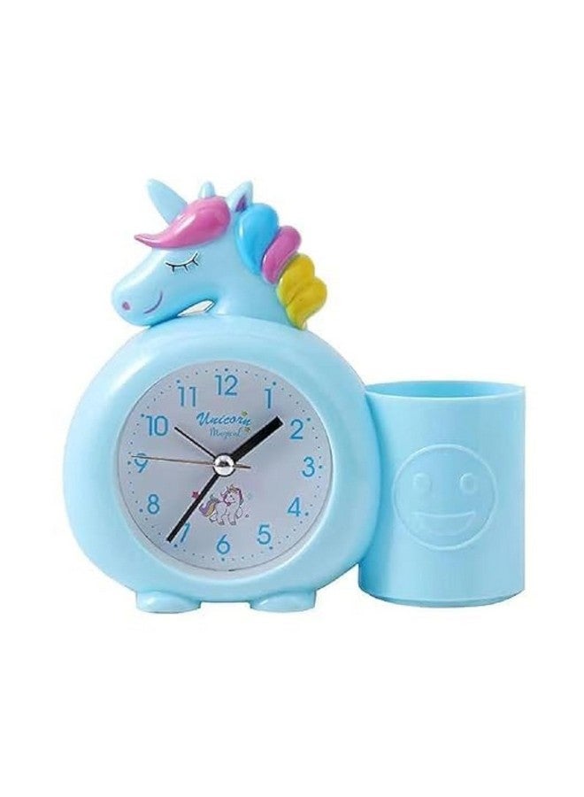 PARTEET Plastic Alarm Analog Clock With Pen Holder For Kids, Bedroom Unicorn Alarm Clock, Watch For Girls Loud Bell Alarm Table Clock For Heavy Sleepers (Blue), 13 Centimeters, 14 CM - Image 1
