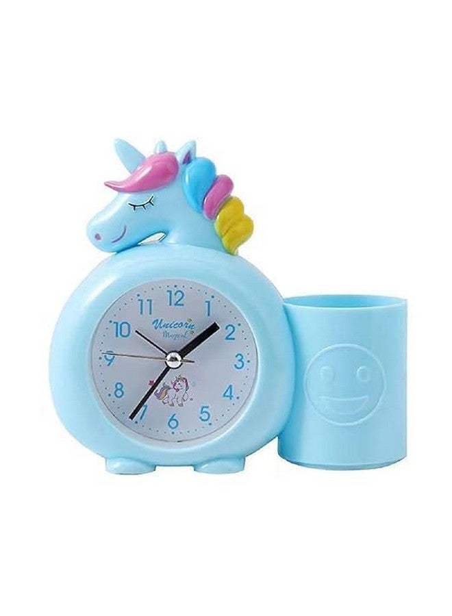 PARTEET Plastic Alarm Analog Clock With Pen Holder For Kids, Bedroom Unicorn Alarm Clock, Watch For Girls Loud Bell Alarm Table Clock For Heavy Sleepers (Blue), 13 Centimeters, 14 CM - Image 2
