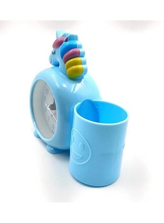 PARTEET Plastic Alarm Analog Clock With Pen Holder For Kids, Bedroom Unicorn Alarm Clock, Watch For Girls Loud Bell Alarm Table Clock For Heavy Sleepers (Blue), 13 Centimeters, 14 CM - Image 5