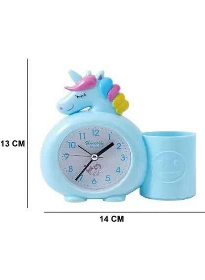 PARTEET Plastic Alarm Analog Clock With Pen Holder For Kids, Bedroom Unicorn Alarm Clock, Watch For Girls Loud Bell Alarm Table Clock For Heavy Sleepers (Blue), 13 Centimeters, 14 CM - Image 3