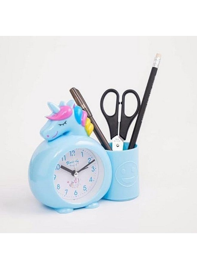 PARTEET Plastic Alarm Analog Clock With Pen Holder For Kids, Bedroom Unicorn Alarm Clock, Watch For Girls Loud Bell Alarm Table Clock For Heavy Sleepers (Blue), 13 Centimeters, 14 CM - Image 4