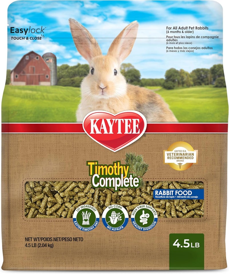 Kaytee Timothy Complete Rabbit Food, Made with Timothy Hay, High in Fiber, Supports Dental Health and Digestion, 4.5 pounds - Image 1