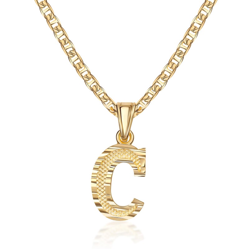 Barzel 18K Gold Plated Initial Necklace with Diamond Cut Initial,18" Chain with 2" Extension, Waterproof, High Polish Finish, Made in Brazil (C) - Image 1