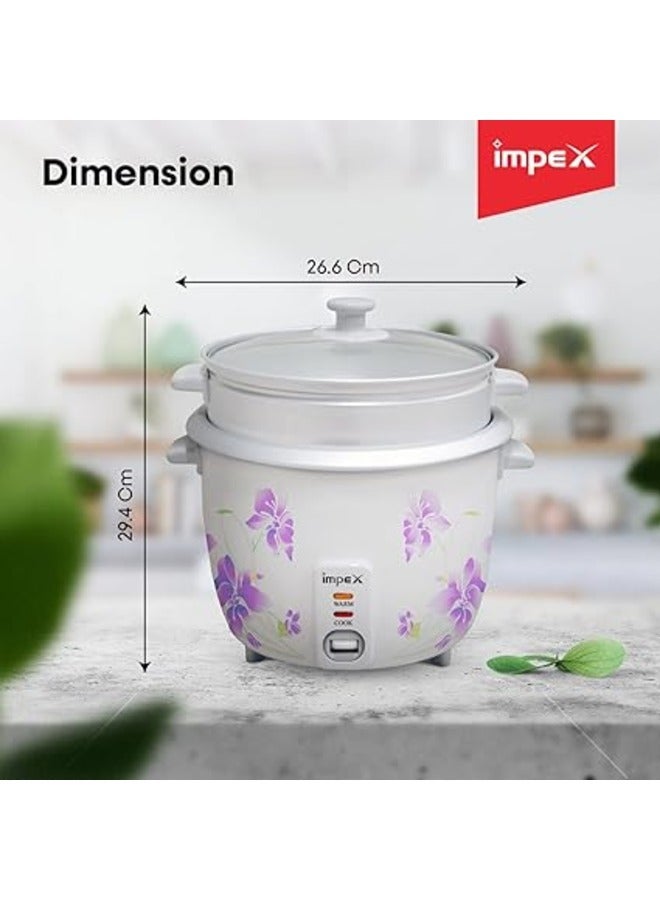 Electric Rice Cooker, Drum Cooker, Automatic Cooking, Keep Warm, Safety Protection, Cool Touch Body, Carrying Handle, Measuring Cup, Spoon, Steamer 1.5 L 500 W RC 2802 Multicolour  - Image 4