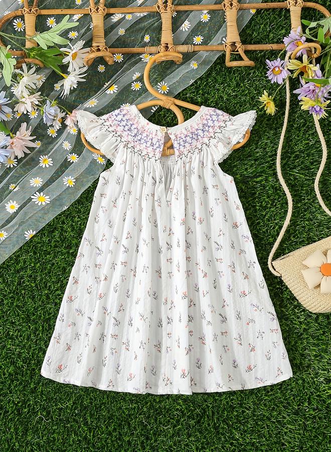 تايك تو فستان فتيات أبيض مزهر مطاطي - Image 2