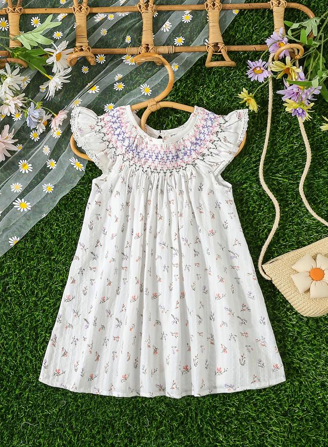 تايك تو فستان فتيات أبيض مزهر مطاطي - Image 1