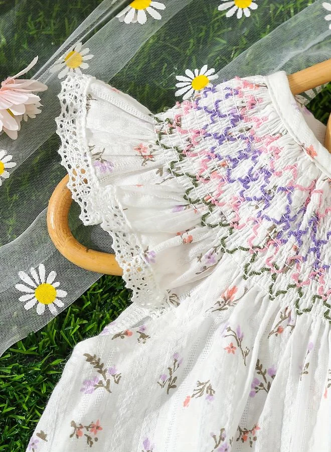Take Two Take Two Girls White Floral Smocked Dress