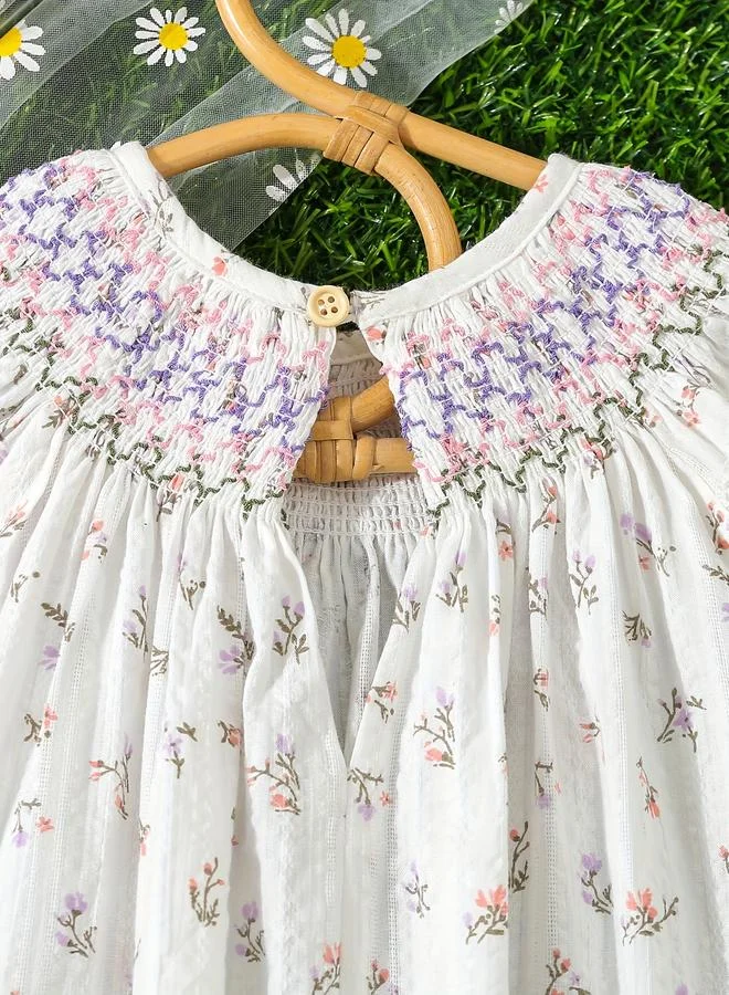 Take Two Take Two Girls White Floral Smocked Dress