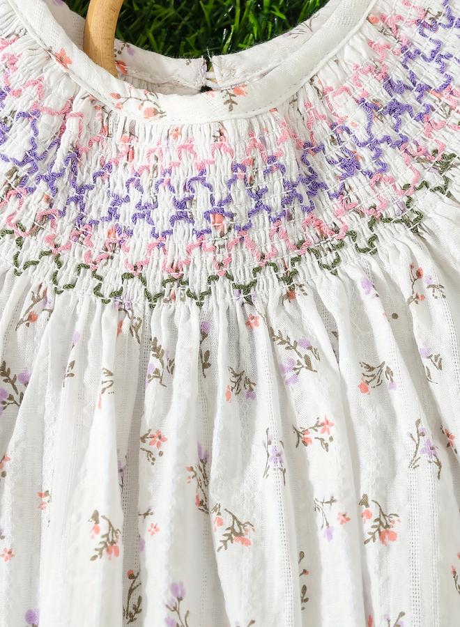 تايك تو فستان فتيات أبيض مزهر مطاطي - Image 3