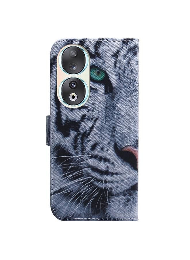 Green Tiger Case For Honor 90 Coloured Drawing Flip Leather Phone Case - Image 3