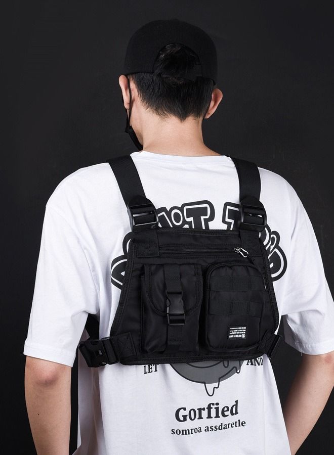 DUNISO Tactical Inspired Sports Utility Chest Pack Chest Bag For Men With Built-In Phone Holder Rig Pouch Vest For Workouts Cycling Hiking Camping - Image 3