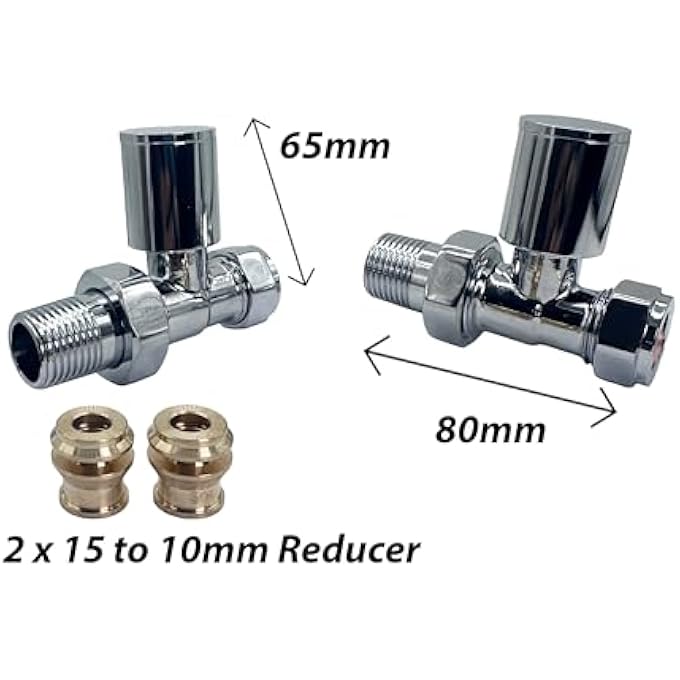 MODERN CHROME STRAIGHT TOWEL RADIATOR VALVES 10MM CENTRAL HEATING TAPS - Image 2