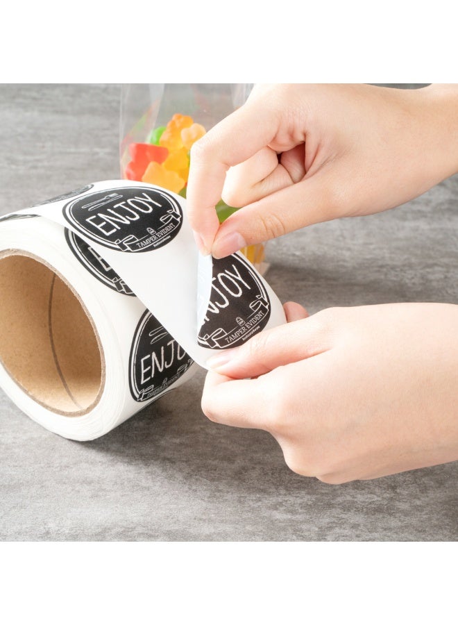 Restaurantware Label Tek 2 Inch Tamper-Evident Stickers, 500 Rolled Tamper Seal Stickers - Chalkboard Design, Enjoy Message, Black With White Font Plastic To Go Stickers, For Safe Food Delivery - Image 5