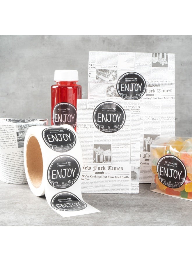 Restaurantware Label Tek 2 Inch Tamper-Evident Stickers, 500 Rolled Tamper Seal Stickers - Chalkboard Design, Enjoy Message, Black With White Font Plastic To Go Stickers, For Safe Food Delivery - Image 3