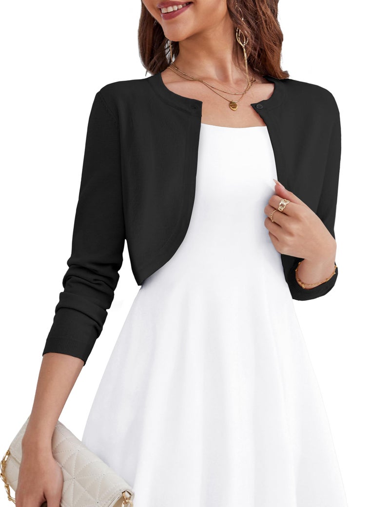 OmicGot Womens Long Sleeve Black Bolero Shrug Open Front Knit Cropped Cardigan L - Image 1