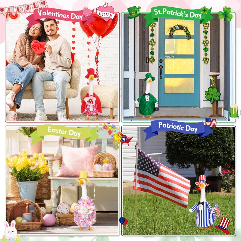 Silicherry 8 Set Holiday Seasonal Baby Goose Outfits for 17" Cement Porch Goose Statue Valentine Easter Spring St. Patrick All Season Costume for Lawn Garden Patio Indoor Outdoor Decor(Boy Style) - Image 4