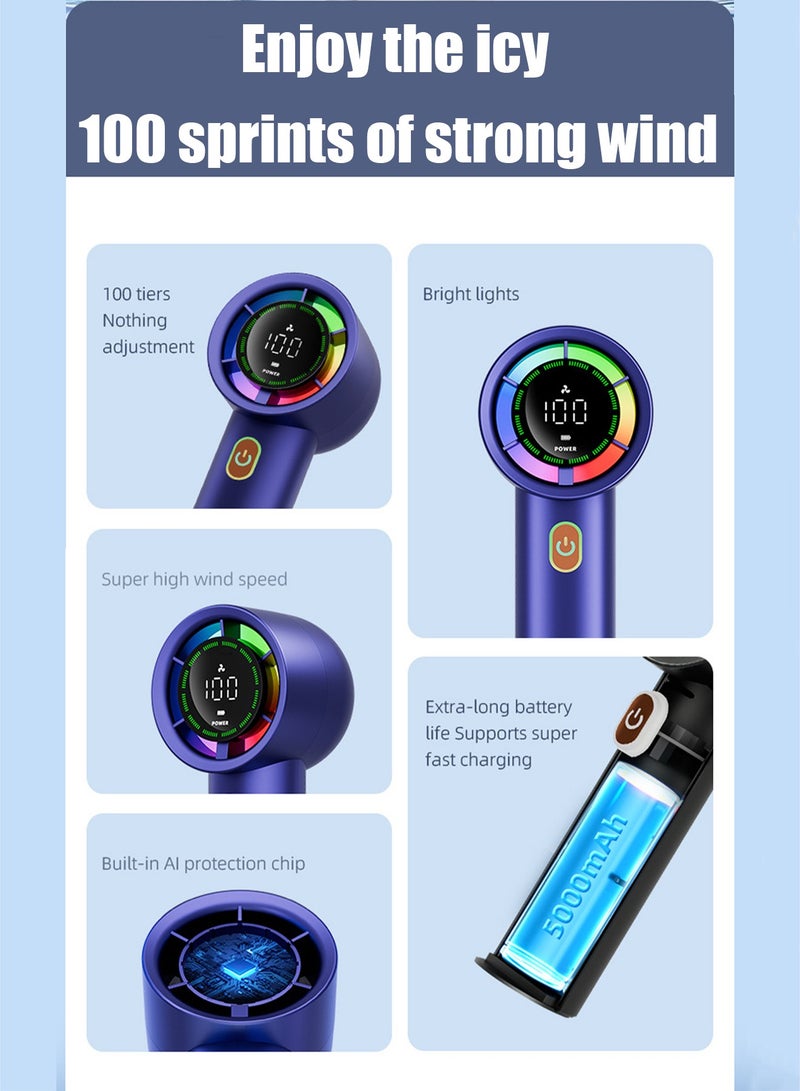 هيروكس مروحة يدوية مروحة صامتة محمولة مروحة صغيرة مروحة توربو محرك بدون فرشاة وتبريد أشباه الموصلات TEC عمر بطارية طويل 5000 مللي أمبير مروحة شحن USB 7 سرعات رياح مناسبة للمكياج والسفر والتنقل والمكتب (أسود) - Image 3