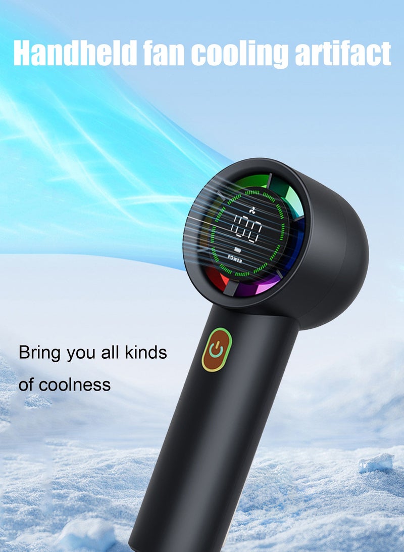 هيروكس مروحة يدوية مروحة صامتة محمولة مروحة صغيرة مروحة توربو محرك بدون فرشاة وتبريد أشباه الموصلات TEC عمر بطارية طويل 5000 مللي أمبير مروحة شحن USB 7 سرعات رياح مناسبة للمكياج والسفر والتنقل والمكتب (أسود) - Image 4