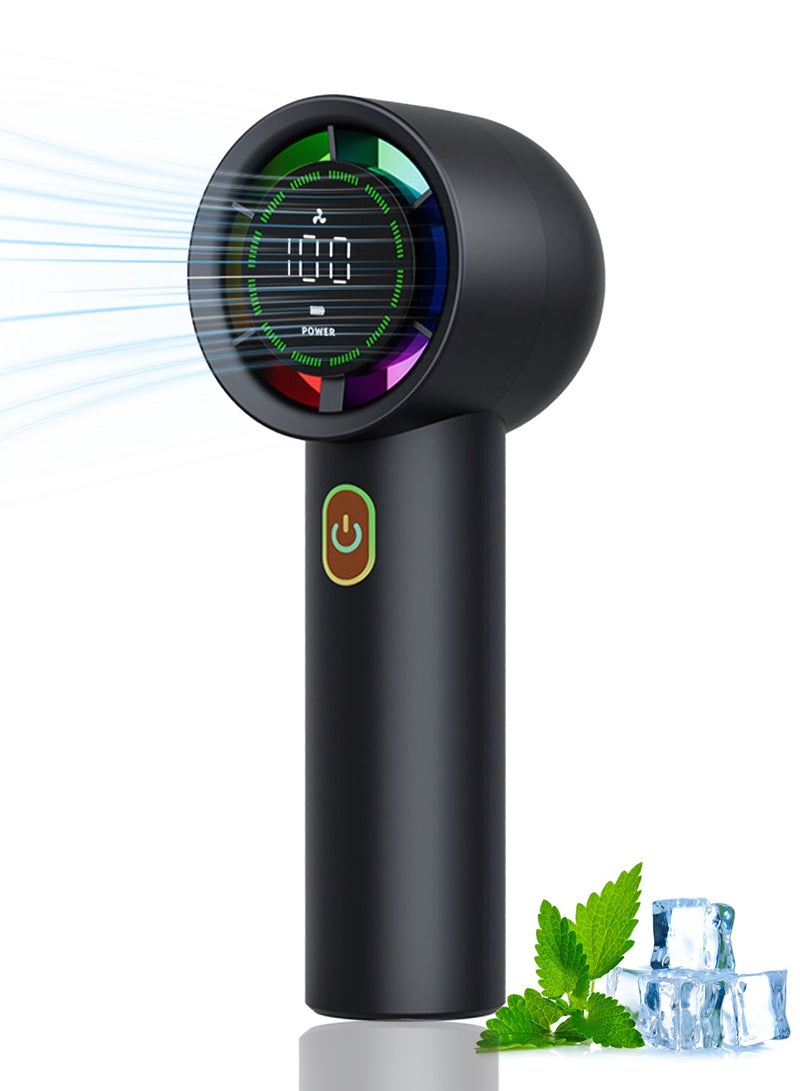 هيروكس مروحة يدوية مروحة صامتة محمولة مروحة صغيرة مروحة توربو محرك بدون فرشاة وتبريد أشباه الموصلات TEC عمر بطارية طويل 5000 مللي أمبير مروحة شحن USB 7 سرعات رياح مناسبة للمكياج والسفر والتنقل والمكتب (أسود) - Image 1