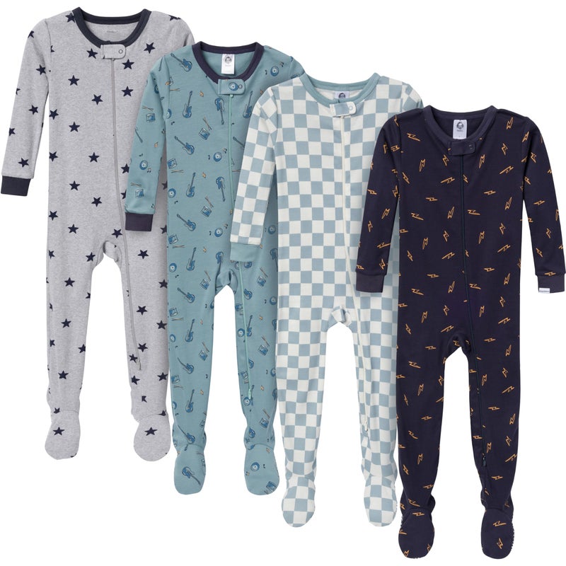 Gerber Baby-Boys 4-Pack Footed Pajamas, Music, 12 Months - Image 1