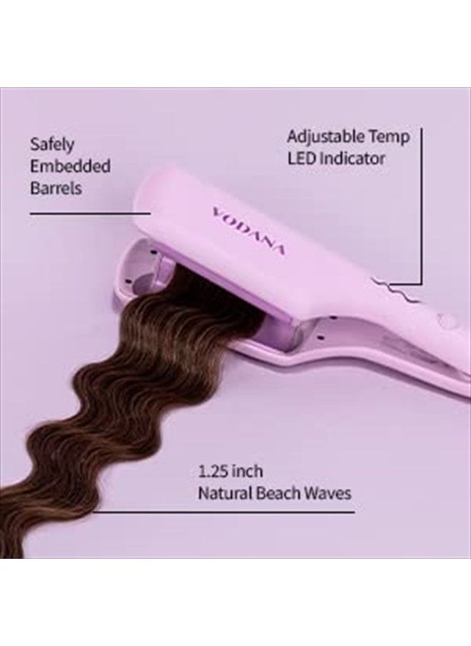 Vodana - VODANA Professional Triple Flow Ceramic Hair Waver, Easy Beach Wave, Embedded, Light Double Barrel Wave Iron for Wide Deep Waves (1.25 inch, Lavender) - Image 1