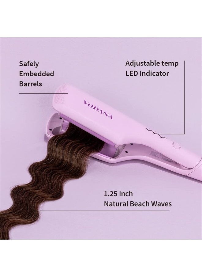 Vodana - VODANA Professional Triple Flow Ceramic Hair Waver, Easy Beach Wave, Embedded, Light Double Barrel Wave Iron for Wide Deep Waves (1.25 inch, Lavender) - Image 1