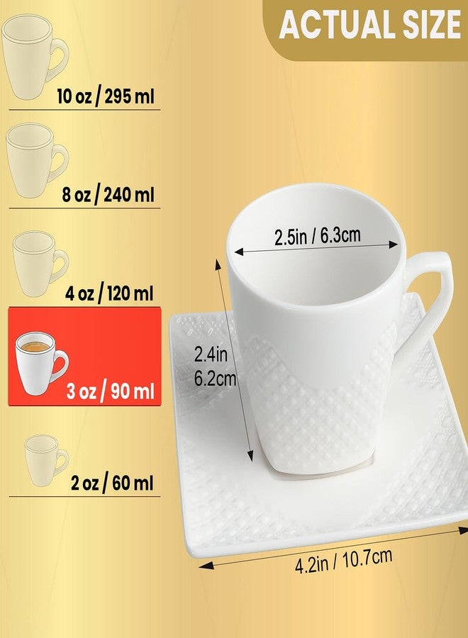 FUOCCI Italian Espresso Cups With Saucer - 3.5oz Ceramic Espresso Cups Set of 6; Turkish Coffee Cup Set; Demitasse Espresso Cup Set; Espresso Mugs White; Cuban Coffee Cups; Expresso Cups; Coffee Gifts - Image 4