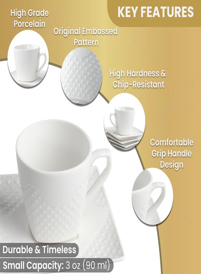 FUOCCI Italian Espresso Cups With Saucer - 3.5oz Ceramic Espresso Cups Set of 6; Turkish Coffee Cup Set; Demitasse Espresso Cup Set; Espresso Mugs White; Cuban Coffee Cups; Expresso Cups; Coffee Gifts - Image 3