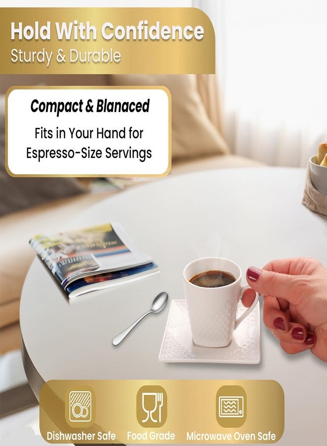 FUOCCI Italian Espresso Cups With Saucer - 3.5oz Ceramic Espresso Cups Set of 6; Turkish Coffee Cup Set; Demitasse Espresso Cup Set; Espresso Mugs White; Cuban Coffee Cups; Expresso Cups; Coffee Gifts - Image 5
