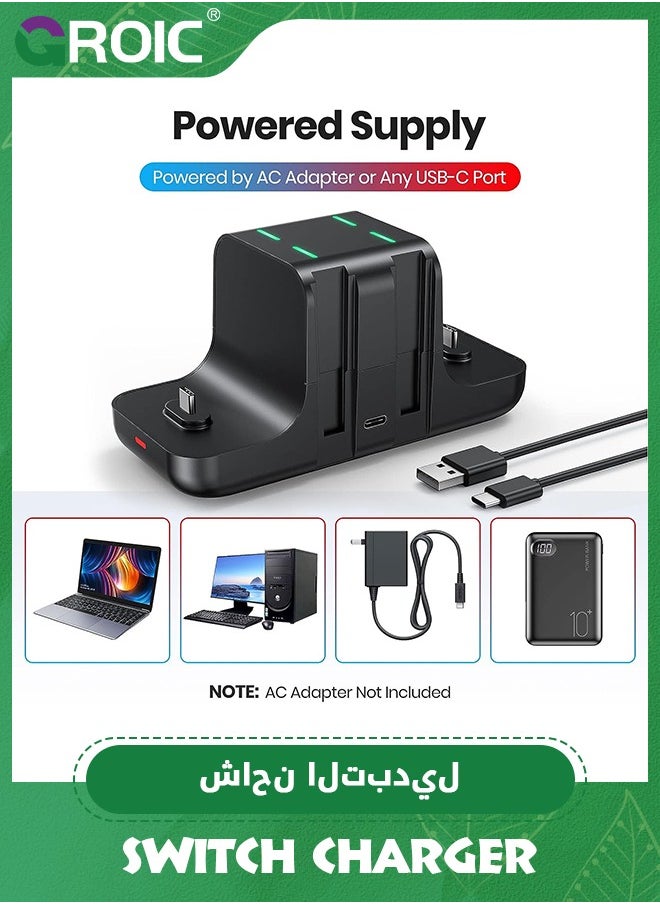 GROIC Controller Charger Dock for Nintendo Switch Pro Controller and Joy con, 6-in-1 Fast Charging Dock Station for Switch & OLED Model & Lite with Charging Indicator and Type C Charging Cable  - Image 1