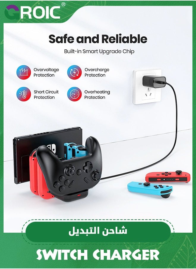 GROIC Controller Charger Dock for Nintendo Switch Pro Controller and Joy con, 6-in-1 Fast Charging Dock Station for Switch & OLED Model & Lite with Charging Indicator and Type C Charging Cable  - Image 4