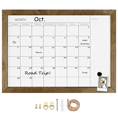 TORASO Dry Erase Monthly Calendar Board, Solid Pine Wood Frame Magnetic Whiteboard for Wall, Office/School/Home, Hanging Board 10.5"x 14.5"(YL-RB-2737-A) - Image 1