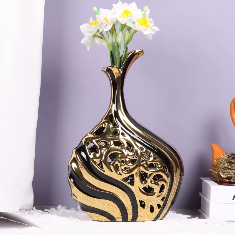 DOVDOV Black and Gold 15 inch Floor Standing Large vase with Unique skeletonized Large vase Pampas Grass Decoration for Living Room, Home Office Porch Shelves on Floor entryway Entrance Tabletop Decoration. - Image 4