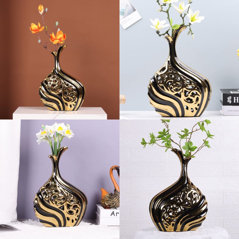 DOVDOV Black and Gold 15 inch Floor Standing Large vase with Unique skeletonized Large vase Pampas Grass Decoration for Living Room, Home Office Porch Shelves on Floor entryway Entrance Tabletop Decoration. - Image 5
