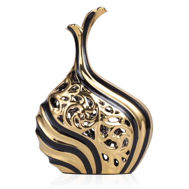 DOVDOV Black and Gold 15 inch Floor Standing Large vase with Unique skeletonized Large vase Pampas Grass Decoration for Living Room, Home Office Porch Shelves on Floor entryway Entrance Tabletop Decoration. - Image 1